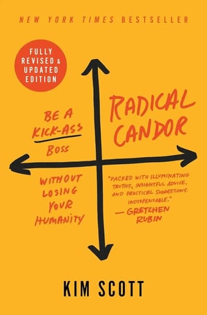 Radical Candor by Kim Scott - A leadership book focused on creating open, honest communication in the workplace while fostering a culture of care and growth.